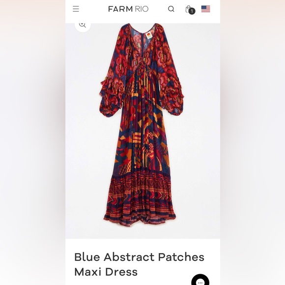 FARM Rio Blue Abstract Patches Maxi Dress - Picture 4 of 8